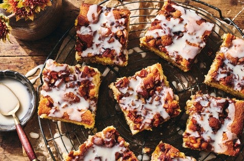 Apple Fritter Cake on a cooling rack