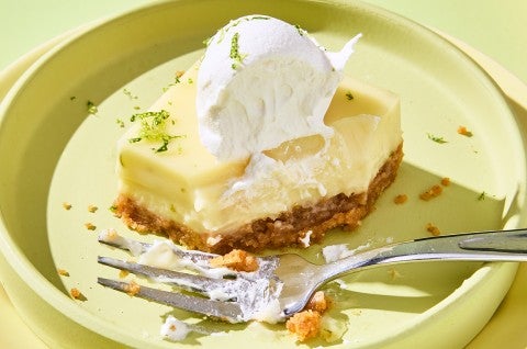 Creamy Key Lime Pie Bar on a plate - select to zoom