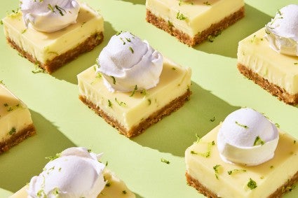 Creamy Key Lime Pie Bars sliced up