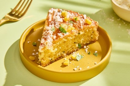 A slice of Mexican Street Corn Cornbread on a plate