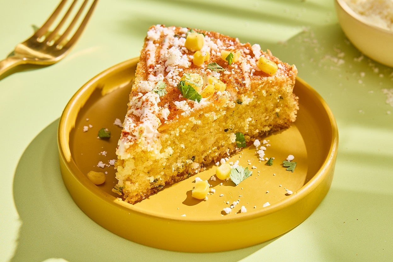 A slice of Mexican Street Corn Cornbread on a plate